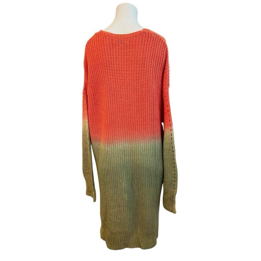 Womens XL V Neck Ombré Sweater Dress Open Knit Orange Green NWT Umgee - Picture 4 of 6